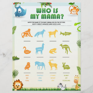Who Is My Mama Baby Shower Game [Animal Theme]  Letterhead