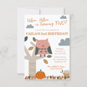 Who is turning TWO Fall Owl, Autumn Birthday Party Invitation