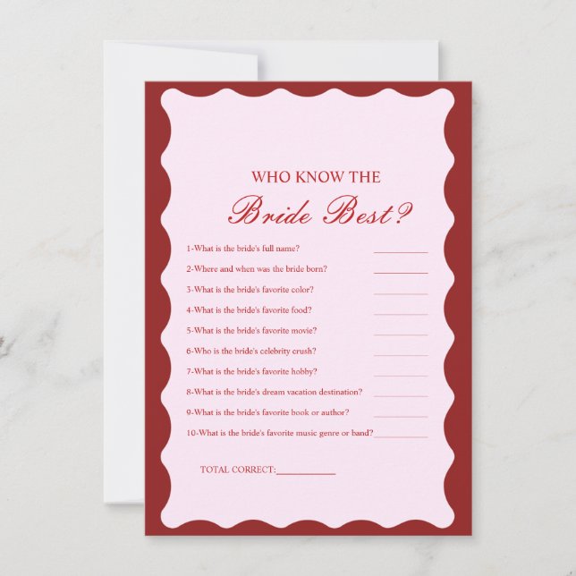 Who know the bride the best bridal shower game Car Invitation (Front)
