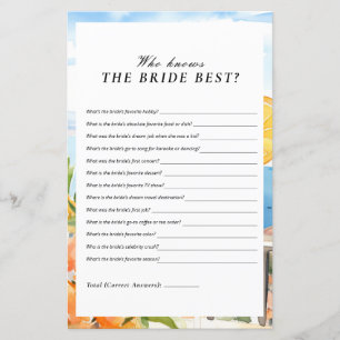 Who Knows Bride Best Aperol Spritz Bridal Shower