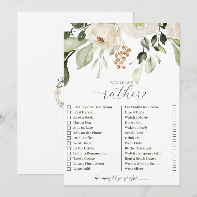 Who Knows Bride Best Would She Rather Shower Game Invitation (Front/Back)