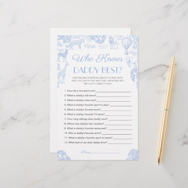 Who knows daddy best Baby Shower Game Card (Front/Back In Situ)