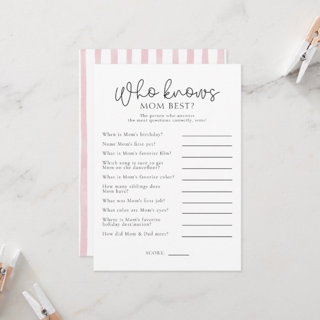 Who Knows Mom Best Baby Shower Game Card (Front/Back In Situ)