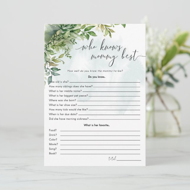 'Who Knows Mom Best' baby shower game Invitation (Standing Front)