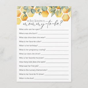 Who Knows Mommy Bee Baby Shower Game Enclosure Card