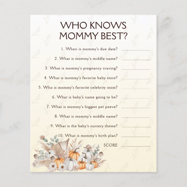 Who Knows Mommy Best Baby Shower Game (Front)
