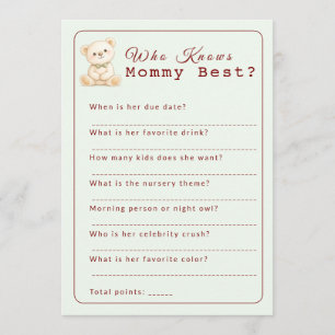 Who Knows Mommy Best Baby Shower Game Card