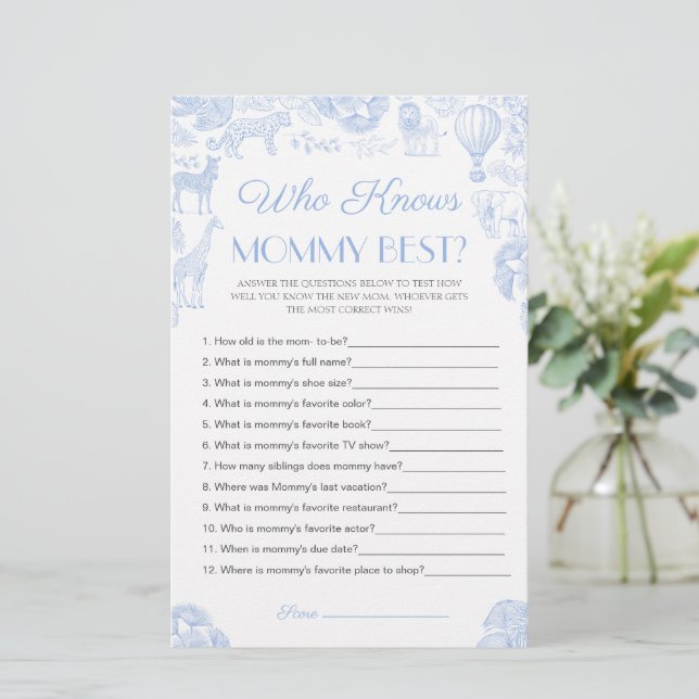 Who knows mommy best Baby Shower Game Card (Standing Front)