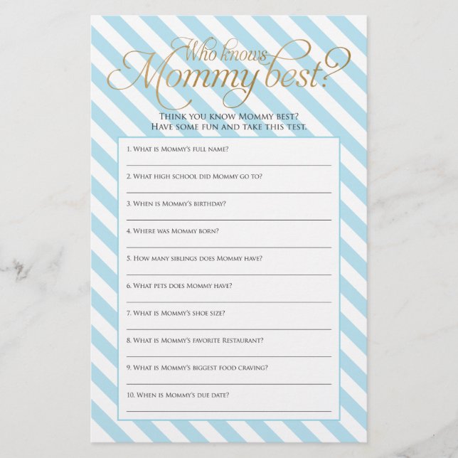 Who Knows Mommy Best Baby Shower Game Flyer (Front)