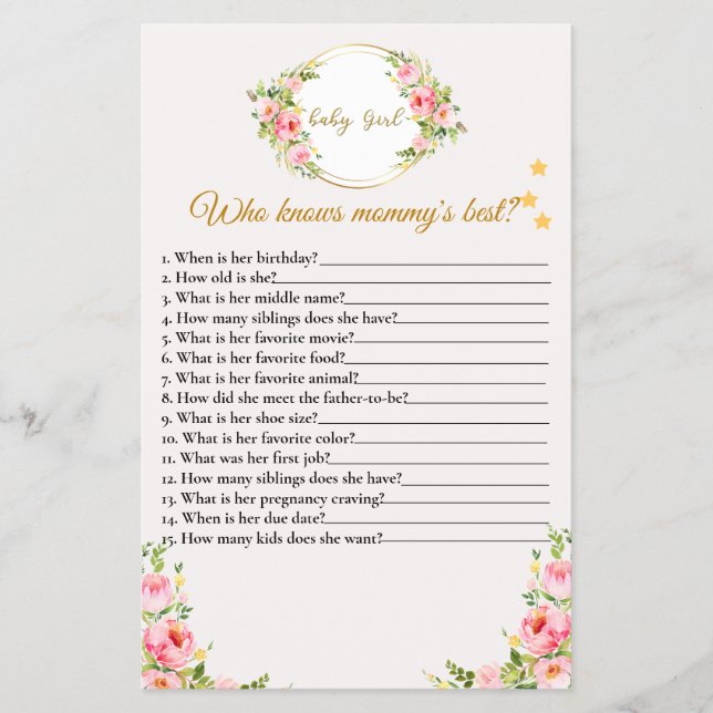 Who Knows Mommy Best Baby Shower Game Flyer (Front)