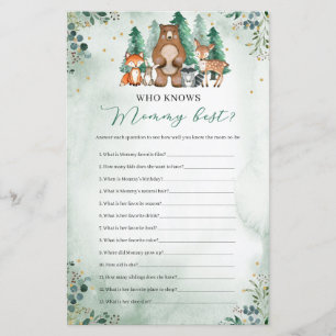 Who knows mommy best Baby Shower game woodland