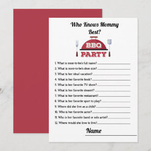 Who Knows Mommy Best BBQ Baby Shower Game Card