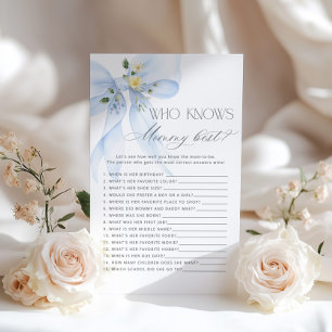  Who knows mommy best Blue Bow baby shower game