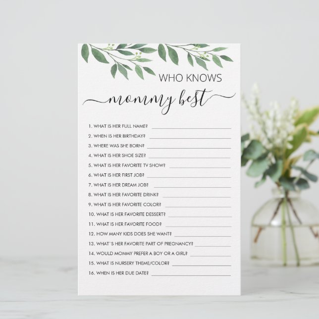 Who knows Mommy Best? Customized Baby Shower Game (Standing Front)