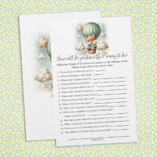 Who Knows Mommy Best Fox Baby Shower Game Card