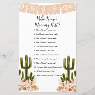 Who Knows Mommy Best Game Boho Cactus Paper Sheet