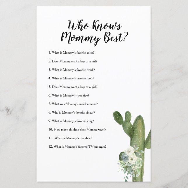 Who Knows Mommy Best Game Cactus Floral  (Front)