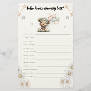 Who knows mommy best game Whimsical Teddy Bear  Stationery