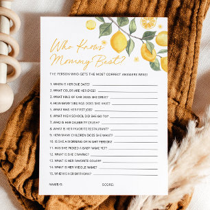 Who Knows Mommy Best Lemon Baby Shower Game Card