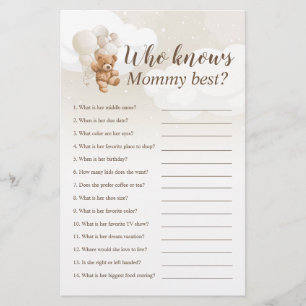  Who Knows Mommy Best Teddy Bear Baby Shower Game Flyer