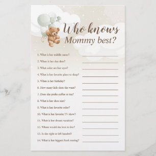  Who Knows Mommy Best Teddy Bear Baby Shower Game Flyer