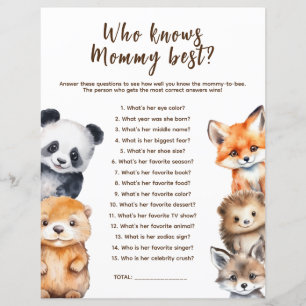 Who knows Mommy Woodland Animals Baby Shower Game