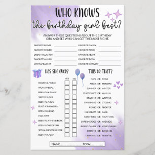 Who Knows The Birthday Girl Best Game - Purple
