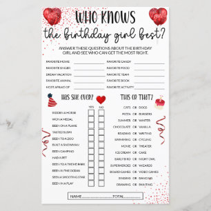 Who Knows The Birthday Girl Best Games - Red Theme