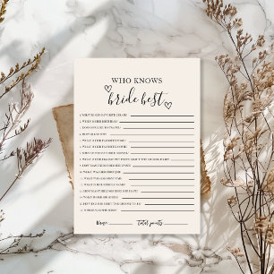 Who Knows The Bride Best Bridal Shower Card