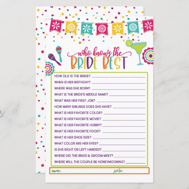 Who Knows the Bride Best - Fiesta WH (Front/Back)