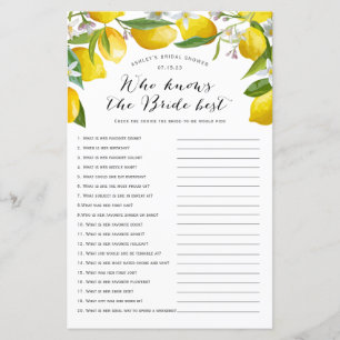 Who knows the bride best, Lemon Bridal games