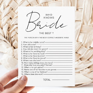 Who knows The Bride Best Modern Bridal Shower Game Invitation