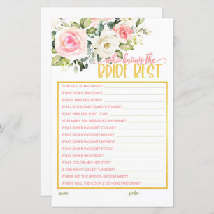 Who Knows the Bride Best - Pink Floral & Gold