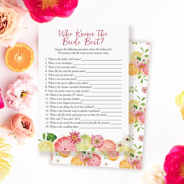 Who Knows the Bride Bridal Shower Game Card (Creator Uploaded)