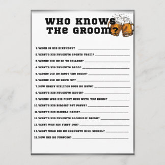 Who Knows the Groom, Bachelor Party Game Invitation