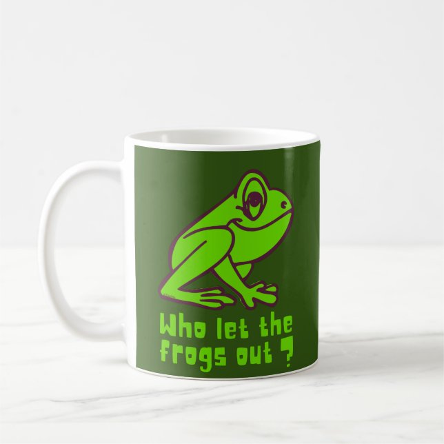 WHO LET THE FROGS OUT funny frog pun               Coffee Mug (Left)
