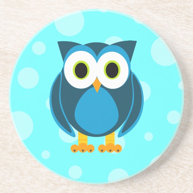 Who? Mr. Blue Owl Blue Background Coaster (Front)
