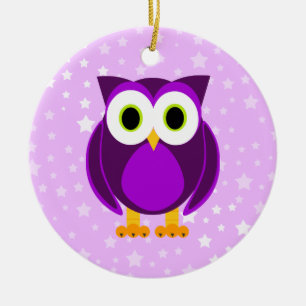 Who? Mrs. Purple Owl Star Background Ceramic Ornament