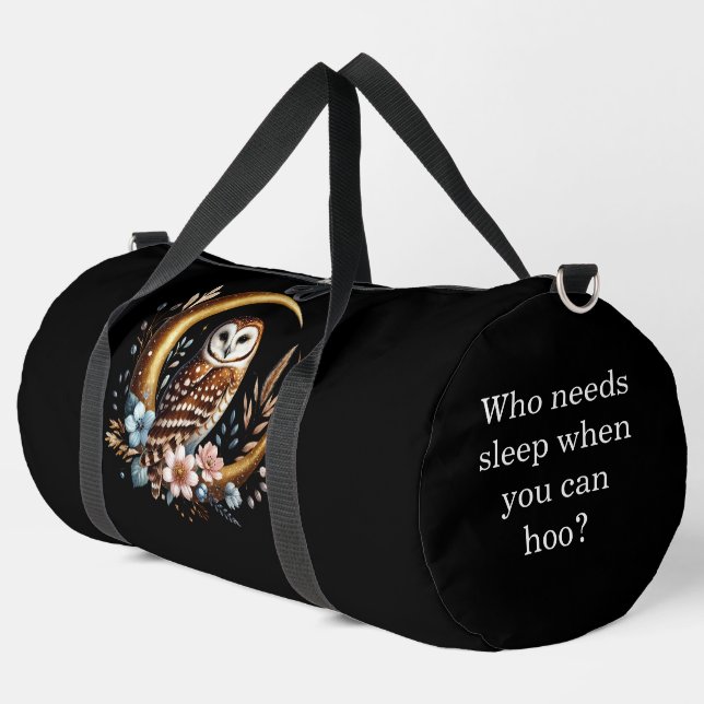 Who Needs Sleep Owl Design Duffle Bag (Left Corner)