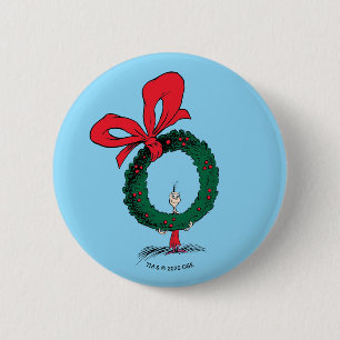 Who Peeking Through Christmas Wreath 2 Inch Round Button