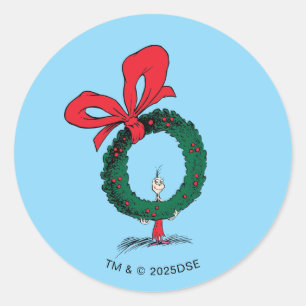 Who Peeking Through Christmas Wreath Classic Round Sticker