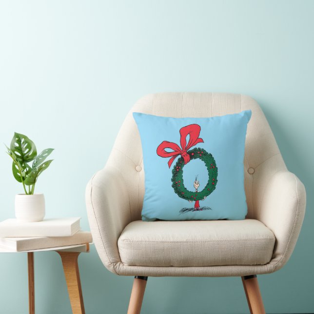 Who Peeking Through Christmas Wreath Throw Pillow (Chair)