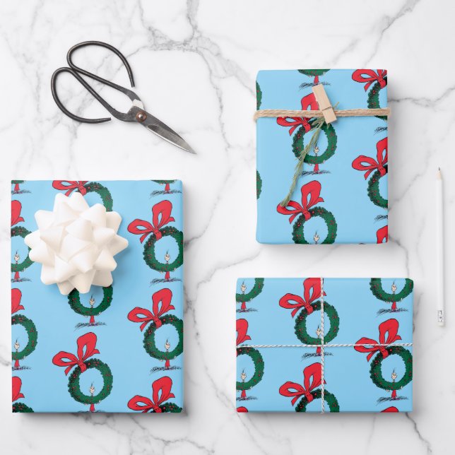 Who Peeking Through Christmas Wreath Wrapping Paper Sheet (Front)