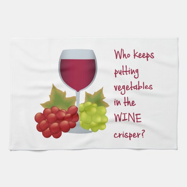 Who put vegetables in the wine crisper? kitchen towel (Horizontal)