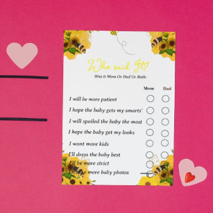 Who said it baby shower party game dad or mom bee  postcard