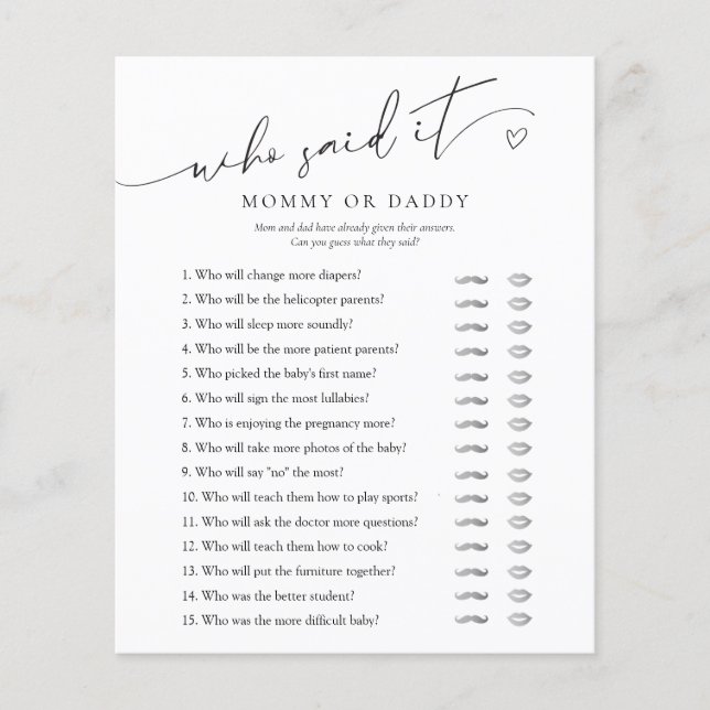 Who Said It Mommy or Daddy Minimalist Baby Shower  (Front)