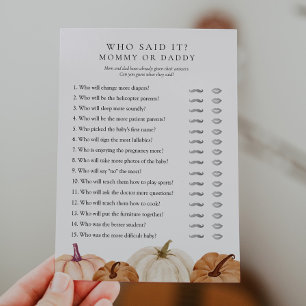 Who Said It Mommy or Daddy Pumpkin Game Card