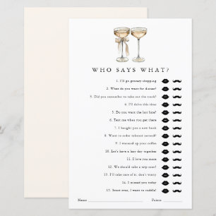 Who says what Champagne Bridal Shower Game Card