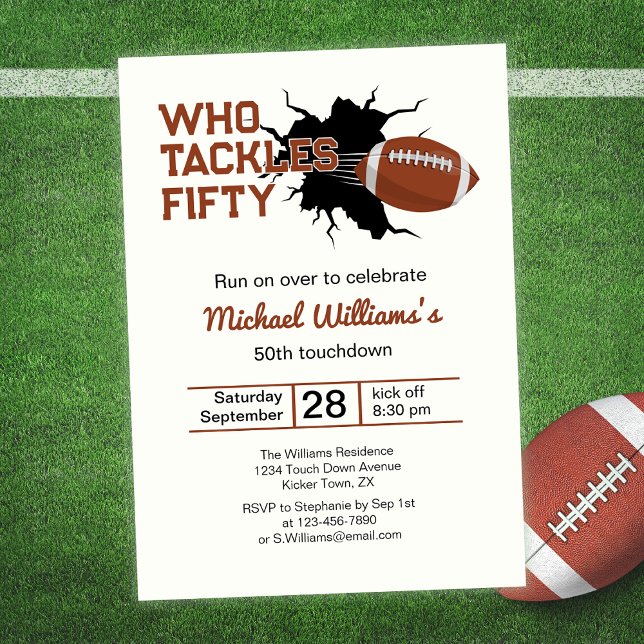 Who Tackles Fifty Funny Football 50th Birthday Invitation (Creator Uploaded)