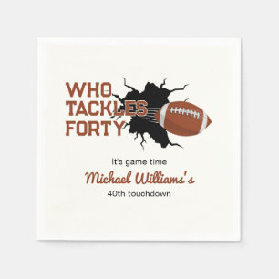 Who Tackles Forty Funny Football 40th Birthday Napkin